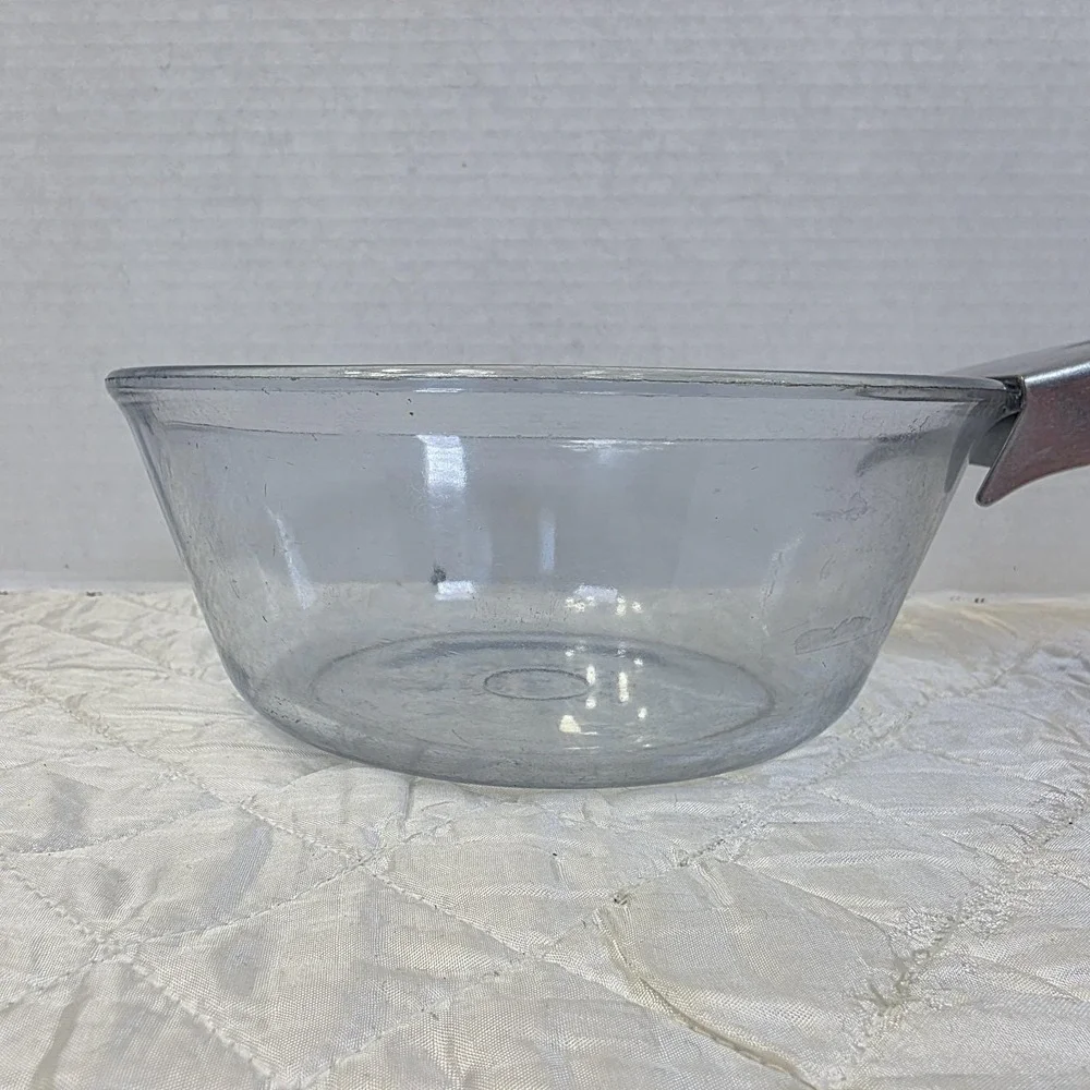 PYREX FLAMEWARE Blue Tint 832 B Saucepan 1qt Removable Handle Vintage